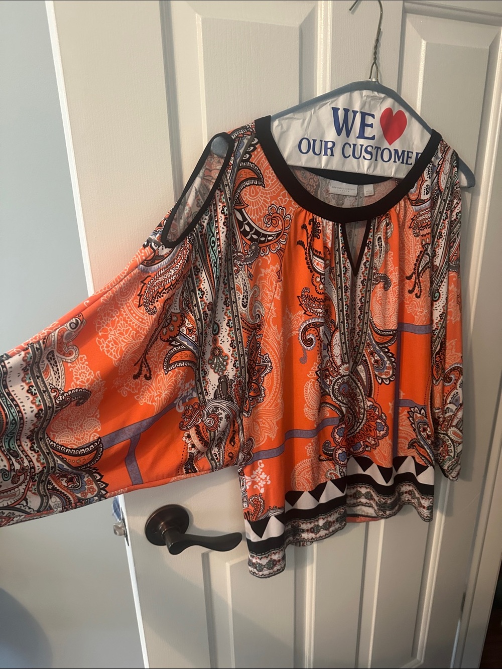 Women’s Orange Paisley Cold-Shoulder Blouse